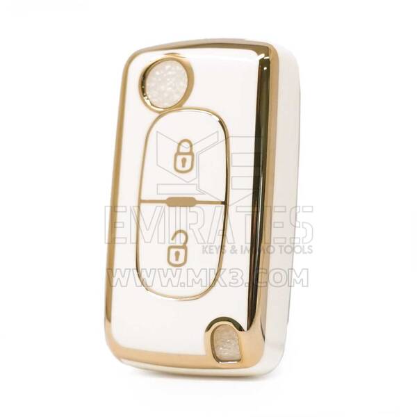 Capa Nano de alta qualidade para Peugeot Flip Remote Key 2 botões cor branca D11J2