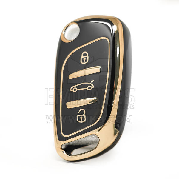 Funda Nano de alta calidad para Peugeot Flip Remote Key 3 botones Color negro