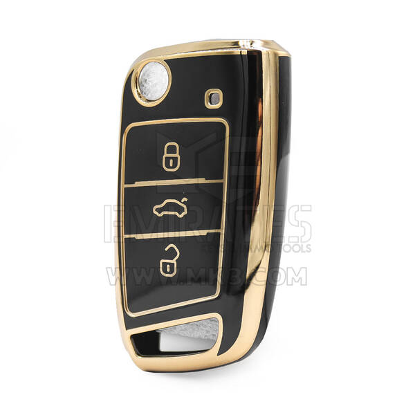 غطاء نانو عالي الجودة لسيارة فولكس فاجن MQB Flip Remote Key 3 أزرار لون أسود