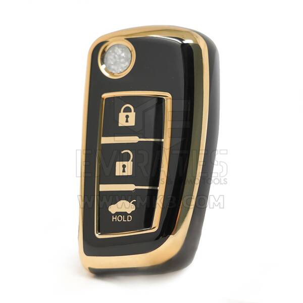 Capa nano de alta qualidade para Nissan Flip Remote Key 3 botões cor preta