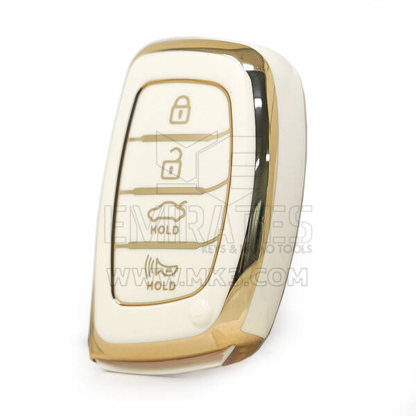 Нано Высококачественный чехол для Hyundai Tucson Smart Remote Key 4 кнопки Автозапуск белого цвета