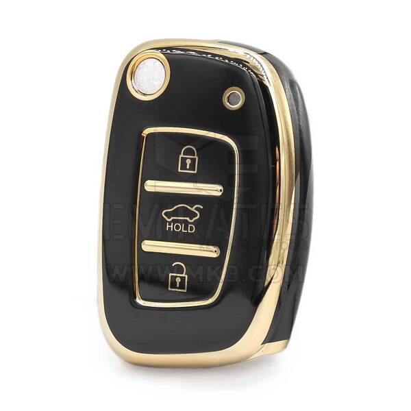 Nano High Quality Cover For Hyundai Type B Flip Remote Key 3 Buttons Sedan Black Color