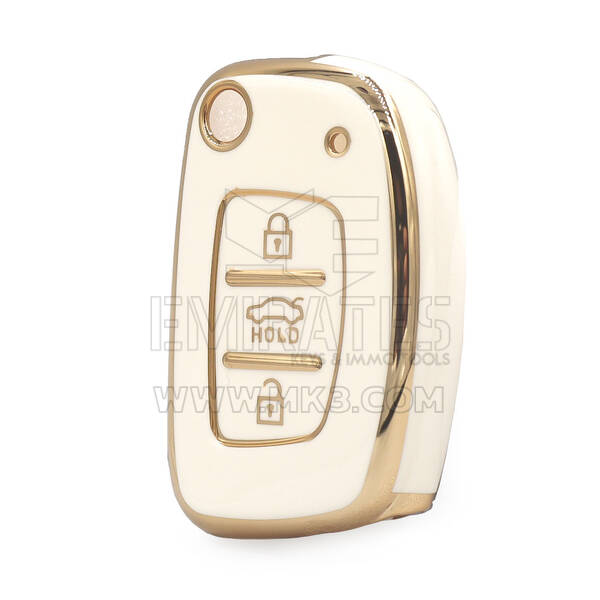 Nano  High Quality Cover For Hyundai Type B Flip Remote Key 3 Buttons Sedan White Color