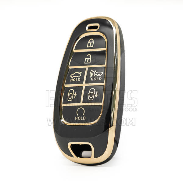 Cubierta Nano de alta calidad para Hyundai Remote Key Key 6 + 1 Botones de inicio automático Color negro