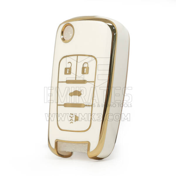 Couverture nano de haute qualité pour Chevrolet Flip Remote Key 3 + 1 boutons couleur blanche