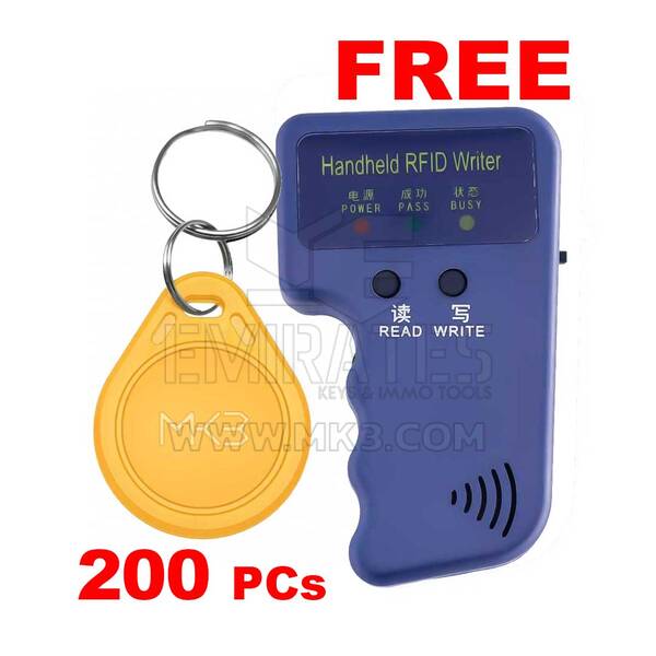 200x RFID 125KHz KEY FOB Proximity T5577 أصفر اللون وآلة ناسخة محمولة مجانية