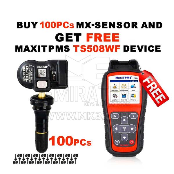 Dispositivo Autel MaxiTPMS TS508WF con 100 piezas MX-Sensor Rubber