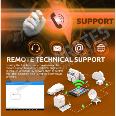 Kullanıcılar, bu işlevi kullanarak Autel'in teknik mühendislerinden, iş arkadaşlarından veya arkadaşlarından, bu tablet cihazını TeamViewer yazılımı aracılığıyla PC'lerinde kontrol etmelerine izin vererek geçici uzaktan destek alabilirler.