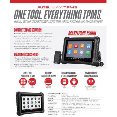 Autel MaxiTPMS TS900 Üçü Bir Arada TPMS, Teşhis ve Servis Kablosuz Dokunmatik Ekran Tablet | Emirates Anahtarları