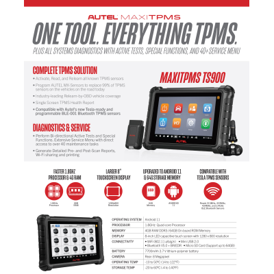 Autel MaxiTPMS TS900 Tablette TPMS, diagnostic et service 3-en-1 sans fil | Clés des Émirats