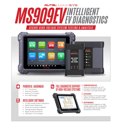 Outil de diagnostic pour tablette Autel MaxiSYS MS909EV pour véhicules électriques, hybrides, essence et diesel avec son boîtier EVDiag dédié | Clés des Émirats