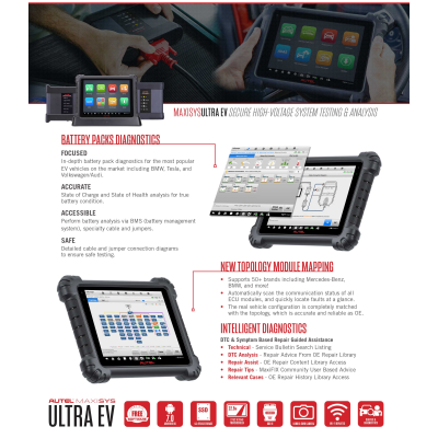 La nouvelle Autel MaxiSYS Ultra EV est une nouvelle génération de tablettes de diagnostic intelligentes compatibles avec les véhicules électriques, hybrides, à essence et diesel américains, asiatiques et européens