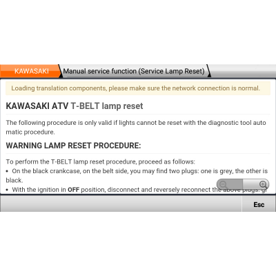 Reinicialização da lâmpada KAWASAKI ATV T-BELT