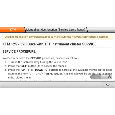 KTM 125 - 390 Duke com painel de instrumentos TFT PROCEDIMENTO DE SERVIÇO