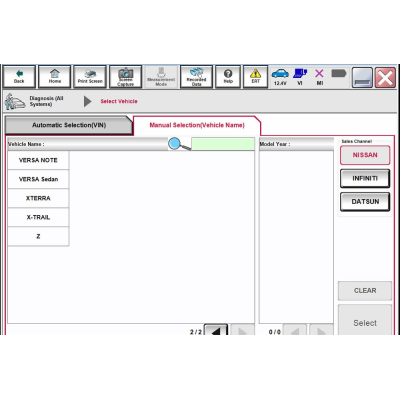 lista de veículos vxdiag nissan 2