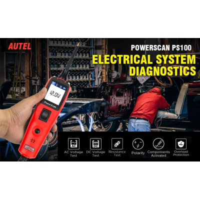 Autel PowerScan PS100 Automotive Circuit Tester Electrical System Diagnosis Tool Car Circuit Voltage Tester Digital Voltmeter Support Read Voltage, Current and Resistance