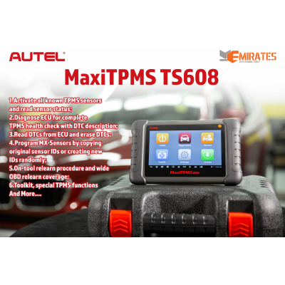 Novo Autel MaxiTPMS TS608 Tpms completo e ferramenta de tablet para todos os serviços do sistema Ative todos os sensores TPMS conhecidos e leia o status do sensor | Chaves dos Emirados