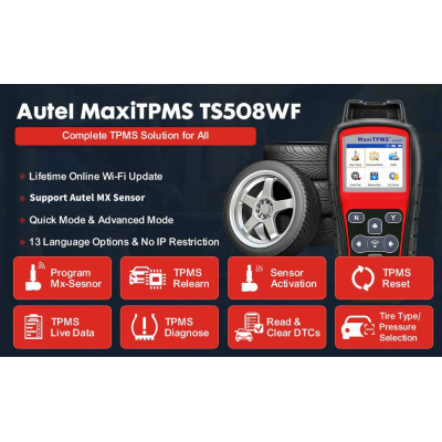 Le nouvel outil de service TPMS avancé Autel MaxiTPMS TS508WF avec mises à jour WI-FI est un outil de diagnostic et de service TPMS de nouvelle génération spécialement conçu pour activer tous les capteurs TPMS connus