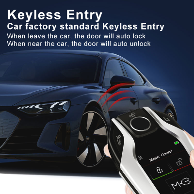 New Aftermarket LCD Universal Smart Key Kit With Keyless Entry And IOS Car BMW Style Location Tracking System Silver Color | Emirates Keys