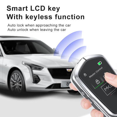 مجموعة مفاتيح ذكية عالمية جديدة لما بعد البيع LCD مع دخول بدون مفتاح ونظام تتبع موقع سيارة كاديلاك بنظام IOS باللون الفضي | مفاتيح الإمارات