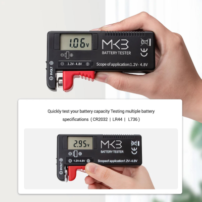 Nuovo tester universale per batterie MK3 di tipo digitale per tutte le batterie (1,2 V - 4,8 V) e batterie da 9 V | Chiavi degli Emirati