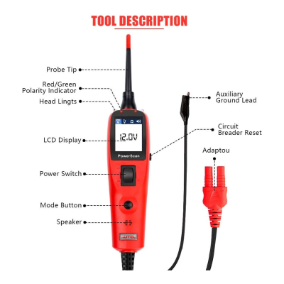 Autel PowerScan PS100 Testeur de circuit automobile Outil de diagnostic du système électrique Testeur de tension de circuit de voiture Prise en charge du voltmètre numérique Lire la tension, le courant et la résistance