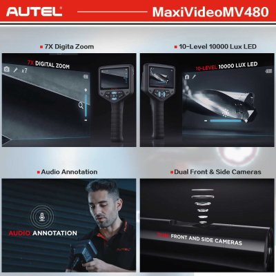 El nuevo dispositivo de videoscopio de inspección digital Autel MaxiVideo MV480 es una herramienta profesional que se utiliza para mostrar piezas que son difíciles de ver en los vehículos