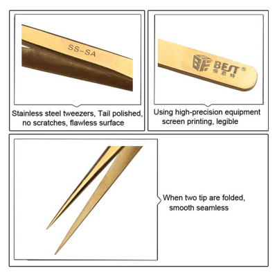 BEST BST-SS-SA Gold Plated Tip Tweezer Precision Tweezers Laid Special Hard Wear-Resistant | Emirates Keys