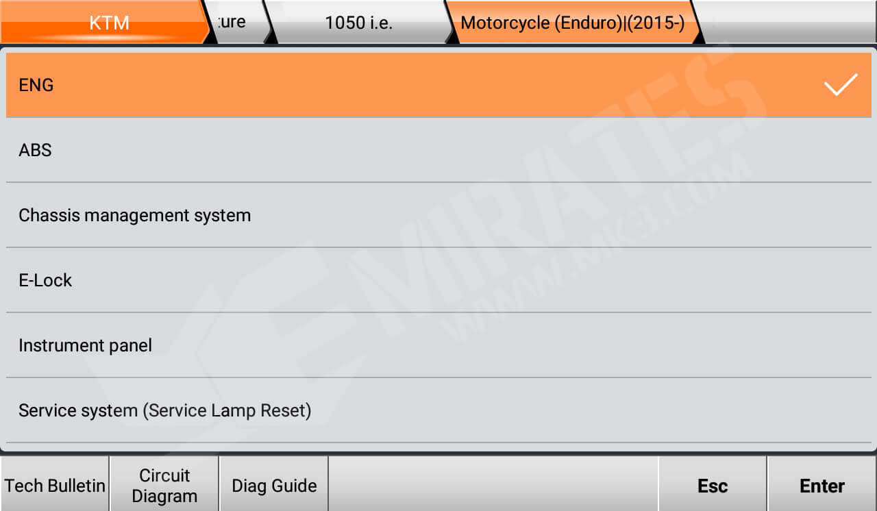 OBDStar MS80 KTM ENG Desteklenen Sistem Listesi