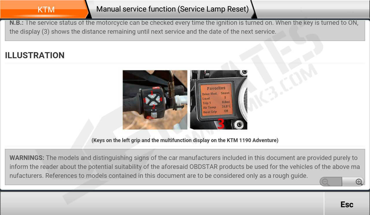OBDStar MS80 KTM İllüstrasyon Manuel Servis Fonksiyonu