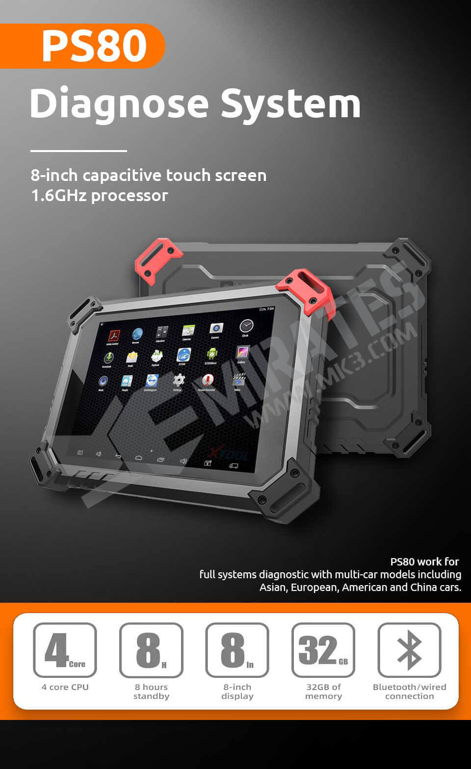 PS80 work for full systems diagnostic with multi-car models including Asian, European, American and China cars.