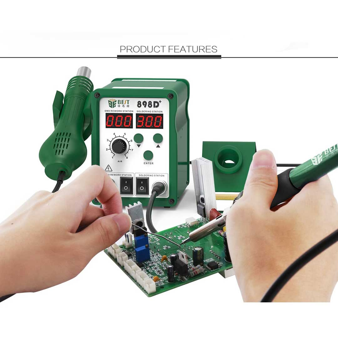 محطة إعادة العمل 2 في 1 BST-898D SMD محطة لحام بمسدس هواء ساخن ومكواة لحام لـ IC SMD DE محطة إعادة العمل 220 فولت | Emirates Keys