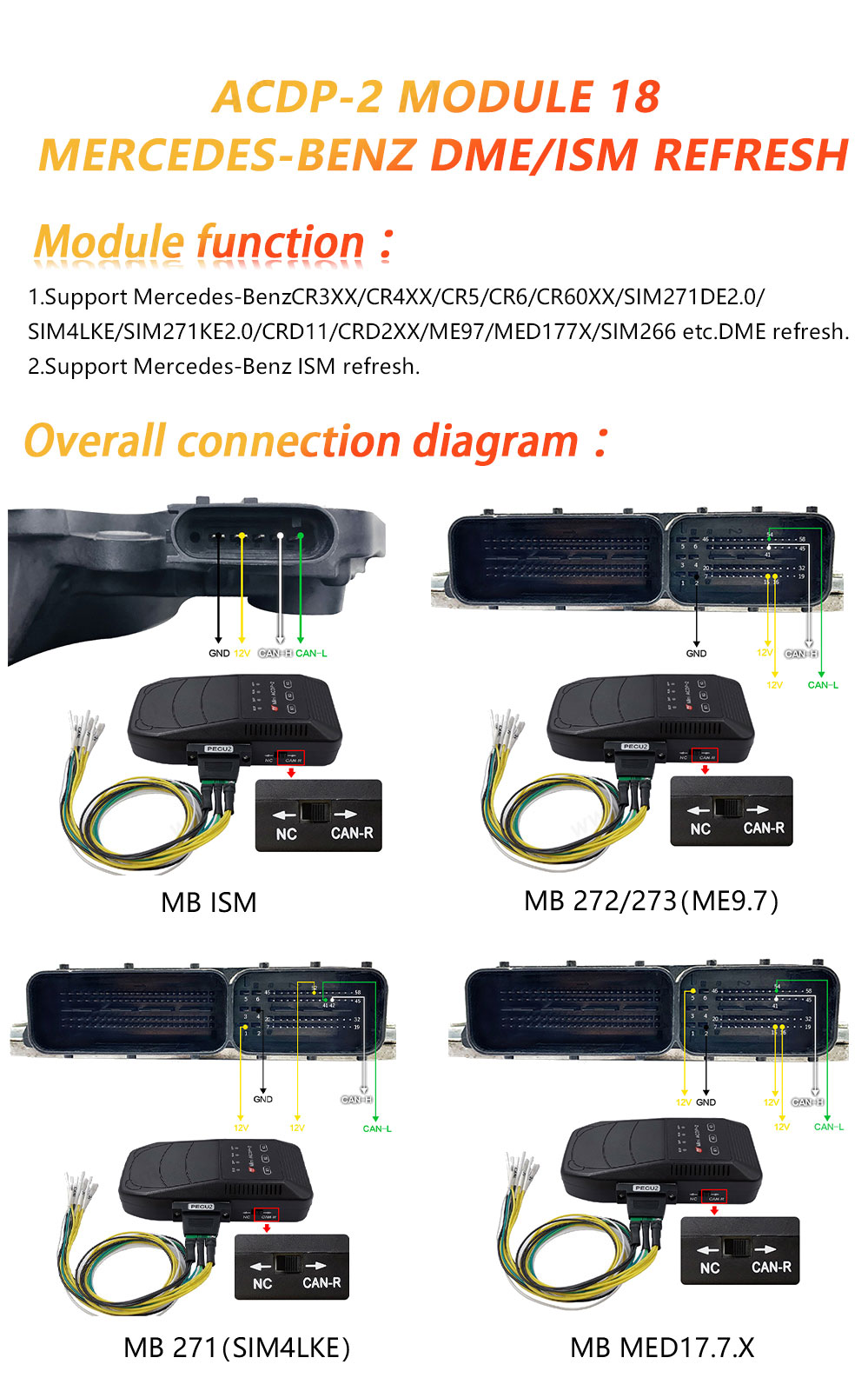 Yanhua Mini ACDP 2 módulo de segunda geração 18 Mercedes-Benz DME/ISM Refresh Support Mercedes-Benz 271/272/273 etc | Chaves dos Emirados