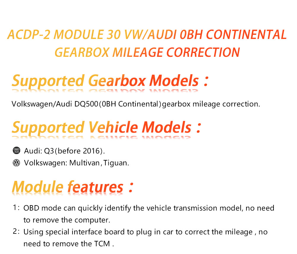 Yanhua Mini ACDP 2 Módulo de segunda generación 30 Volkswagen / Audi 0BH Continental Gearbox Corrección de kilometraje | Claves de los Emiratos