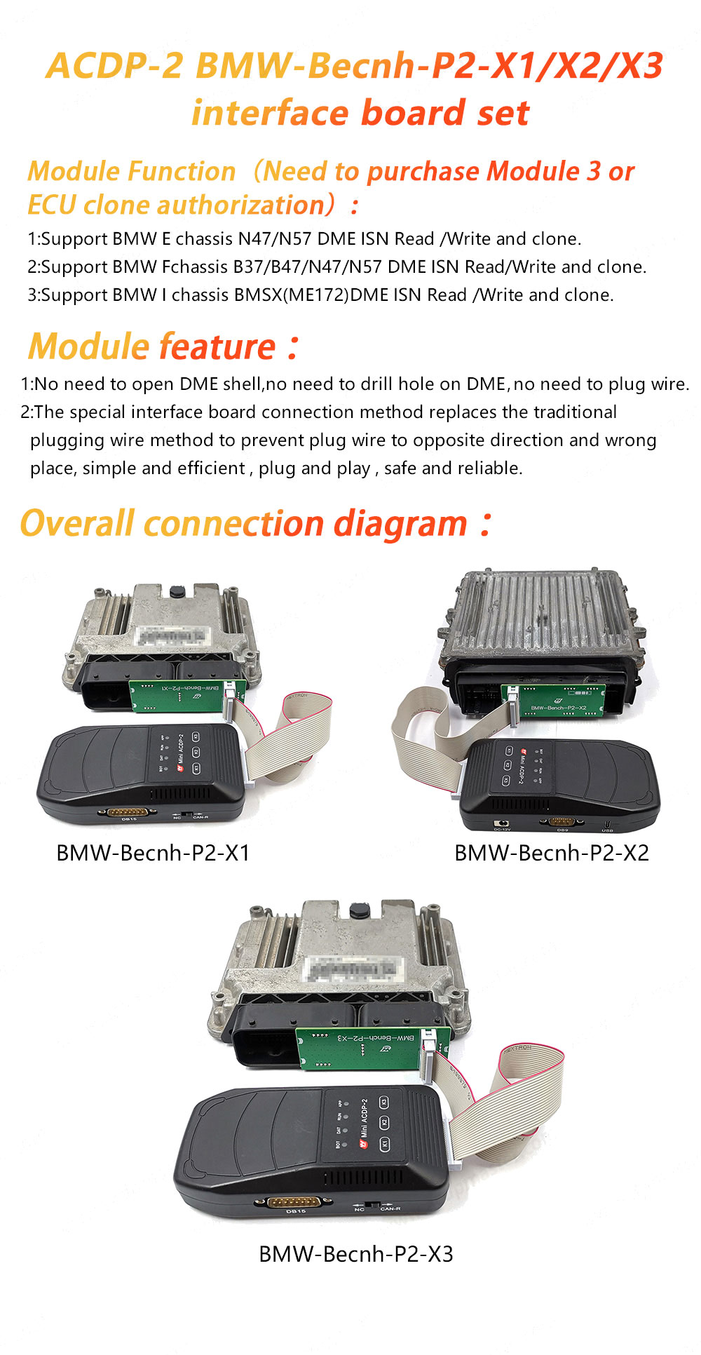 Adaptador Yanhua ACDP2 BMW DME X1 / X2 / X3 Placas de interfaz para ACDP2 | Claves de los Emiratos