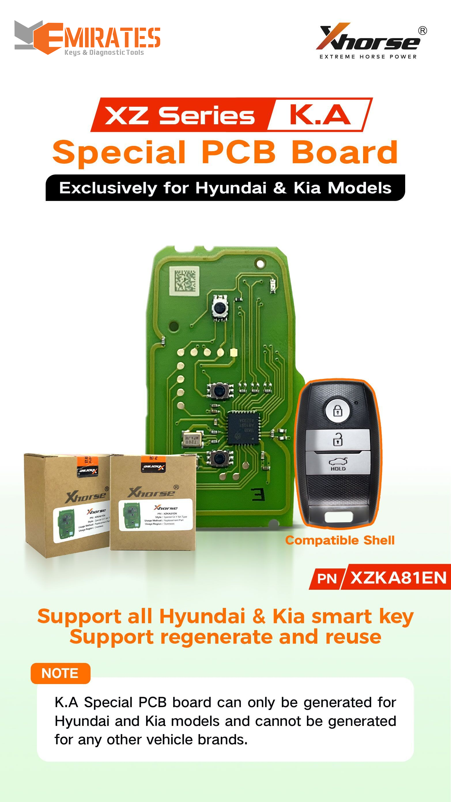 Новая специальная печатная плата Xhorse XZKA81EN, дистанционный ключ с 3 кнопками, эксклюзивно для Hyundai и Kia | Ключи Эмирейтс