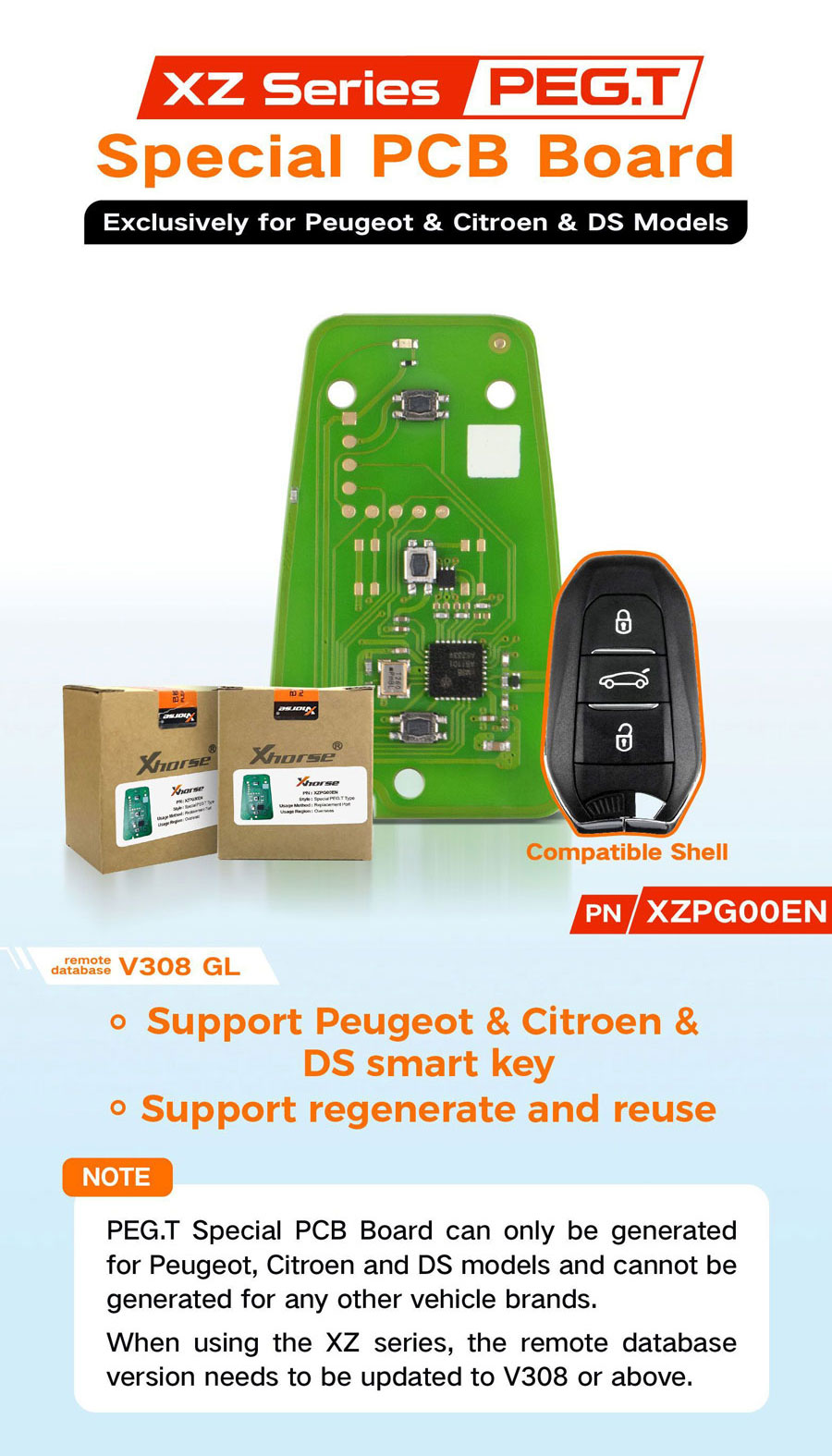 Yeni Xhorse XZPG00EN Peugeot Citroen DS'ye Özel Özel PCB Uzaktan Anahtar 3 Düğme Yenileme ve yeniden kullanımı destekler | Emirates Anahtarları