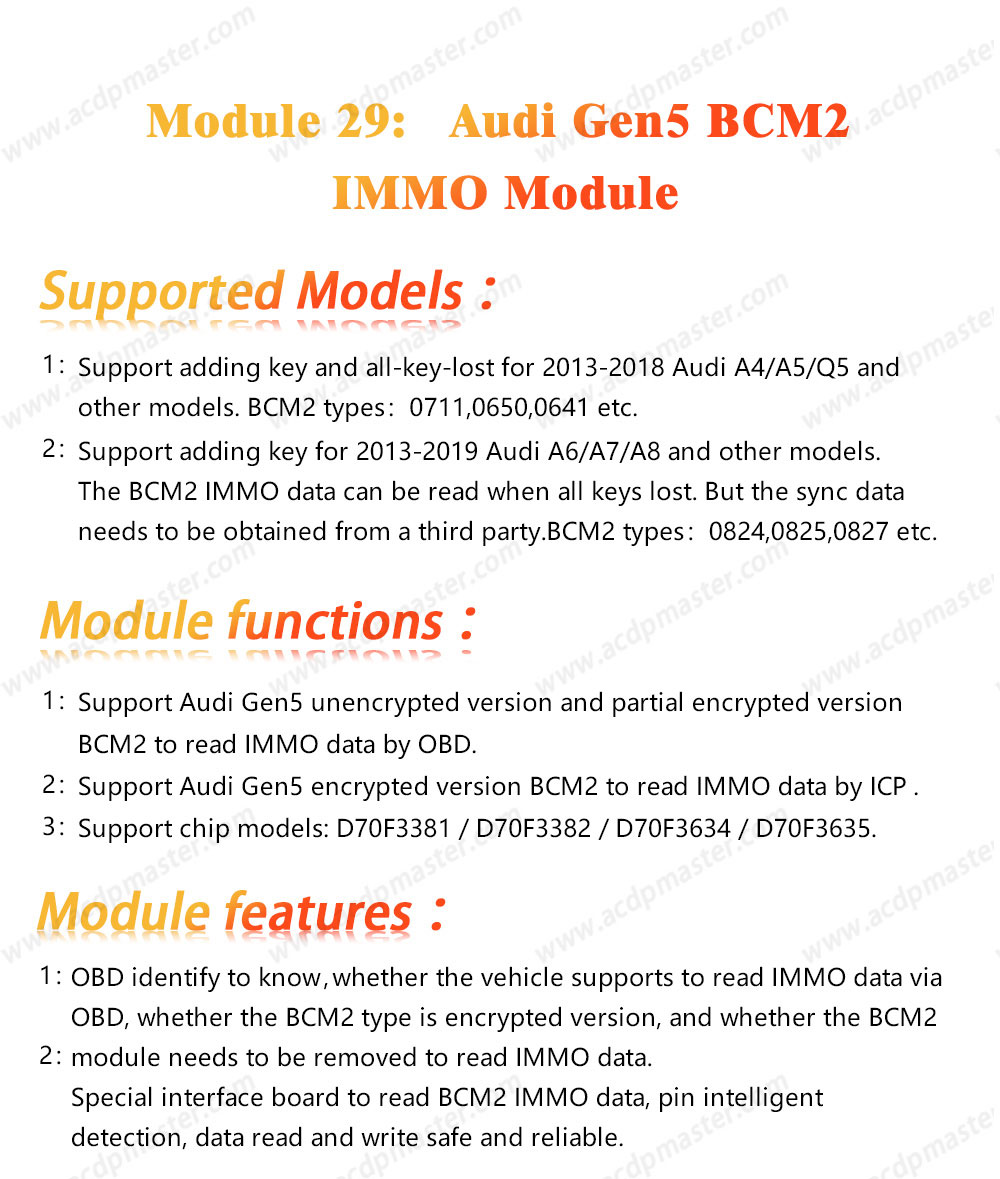 Nouveau Yanhua Mini ACDP pour Audi Gen5 BCM2 IMMO Module 29 prend en charge l'ajout de clé et toutes les clés perdues pour 2013 - 2018 A4 A5 Q5 avec licence A603 | Clés des Émirats