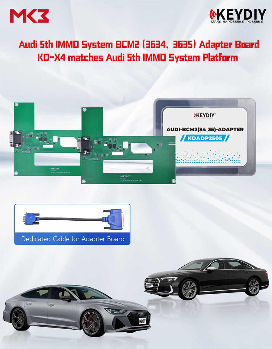 Yeni Keydiy Audi BCM2 Lehimsiz Adaptörü, Audi BCM2 platformlu araçlar için anahtar programlamayı desteklemek üzere özel olarak KD-X4 programlayıcısı için tasarlanmış özel bir adaptör kartıdır | Emirates Keys