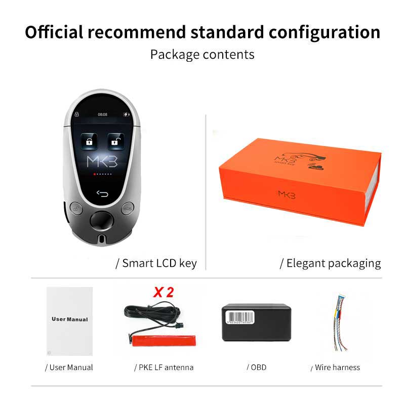 Nouveau système PKE de clé à distance intelligente modifiée universelle LCD de rechange pour toutes les voitures sans clé Style Mercedes Benz couleur argent | Clés des Émirats
