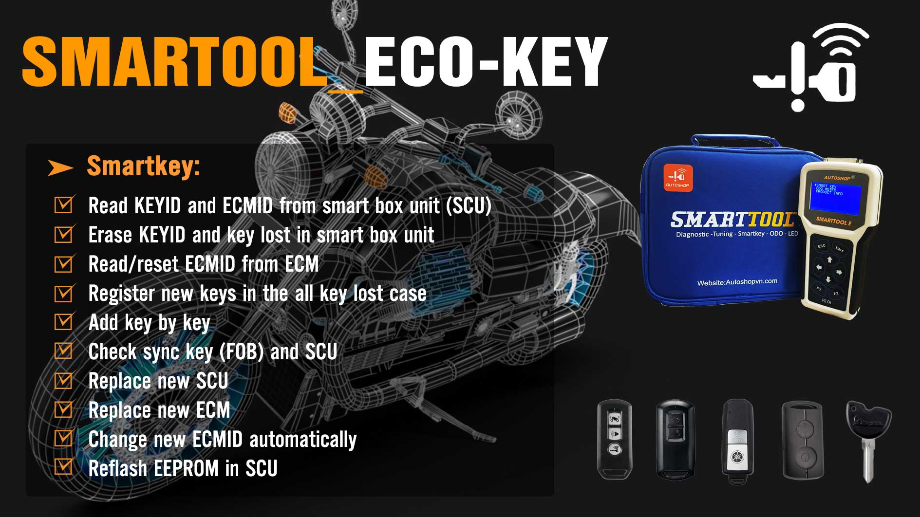 Nouveaux appareils de programmation de clés et d'ODO SmartTool2 ECO pour motos Honda, Yamaha et Suzuki à clé intelligente/sans clé | Emirates Keys