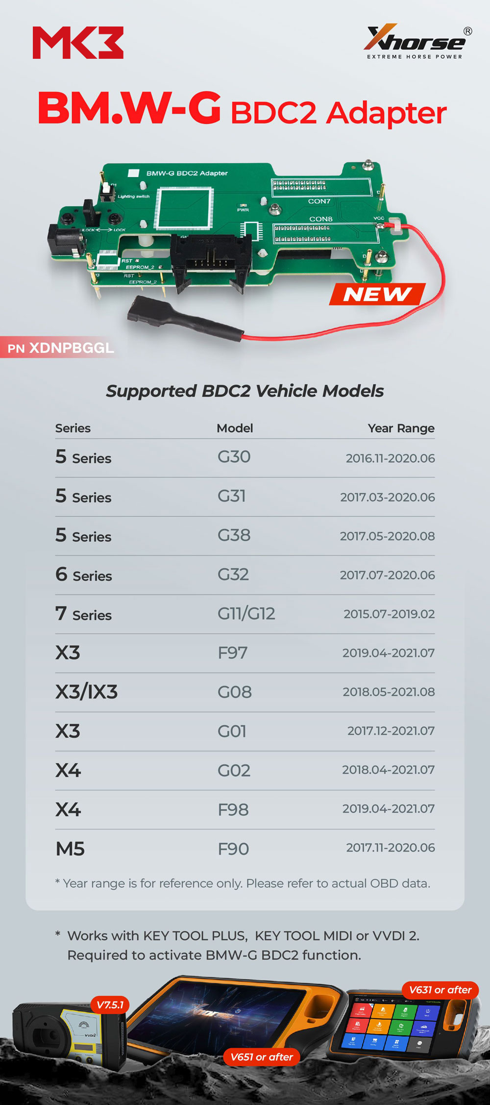 محول BDC2 الجديد من XHORSE XDNPBGGL لسلسلة BMW G مع ترخيص برنامج مجاني لـ VVDI Key Tool Plus وVVDI2 وKey Tool MIDI | Emirates Keys